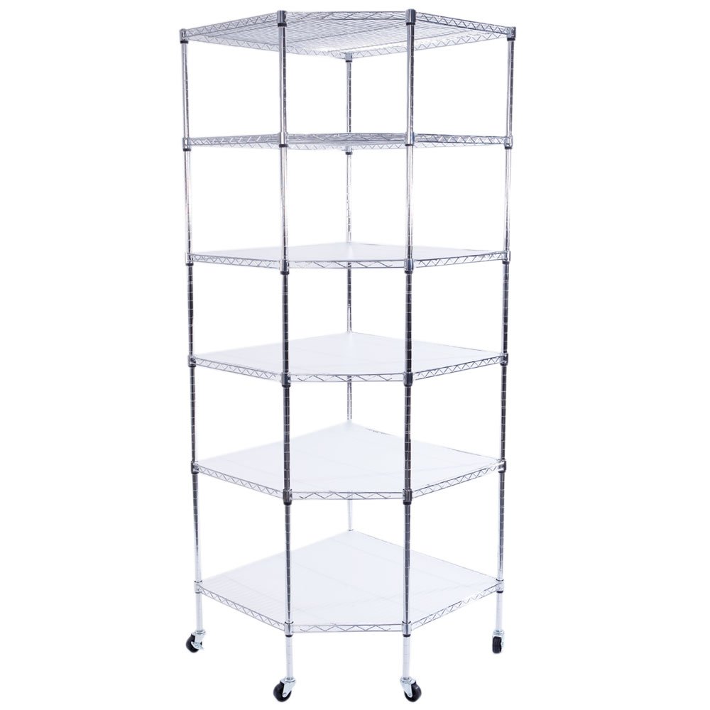 6-Tier Corner Rack Shelf on Wheels | Metal Shelving Unit with Wheels | Chrome-Plated Storage Organizer for Living Room, Bathroom, Kitchen (26.77" x 70.87")