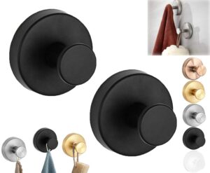 oddmmo luxe hold no-drill hooks, 2024 new strong suction cup hooks, no drill stainless steel vacuum suction cup hooks, bathroom suction hooks for shower, mirror, hanging towels, wall (black, 2 pack)