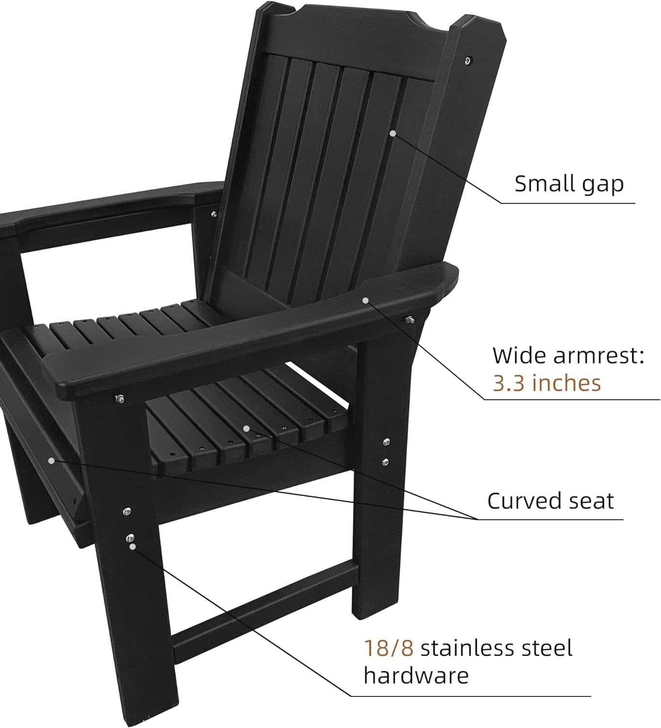 Fortune Candy HDPE Patio Dinning Chair, Outdoor Chair with 18/8 Stainless Steel Hardware, Heavy Duty 600 LBS, for Outdoor Patio Garden Yard (Carbon Black)