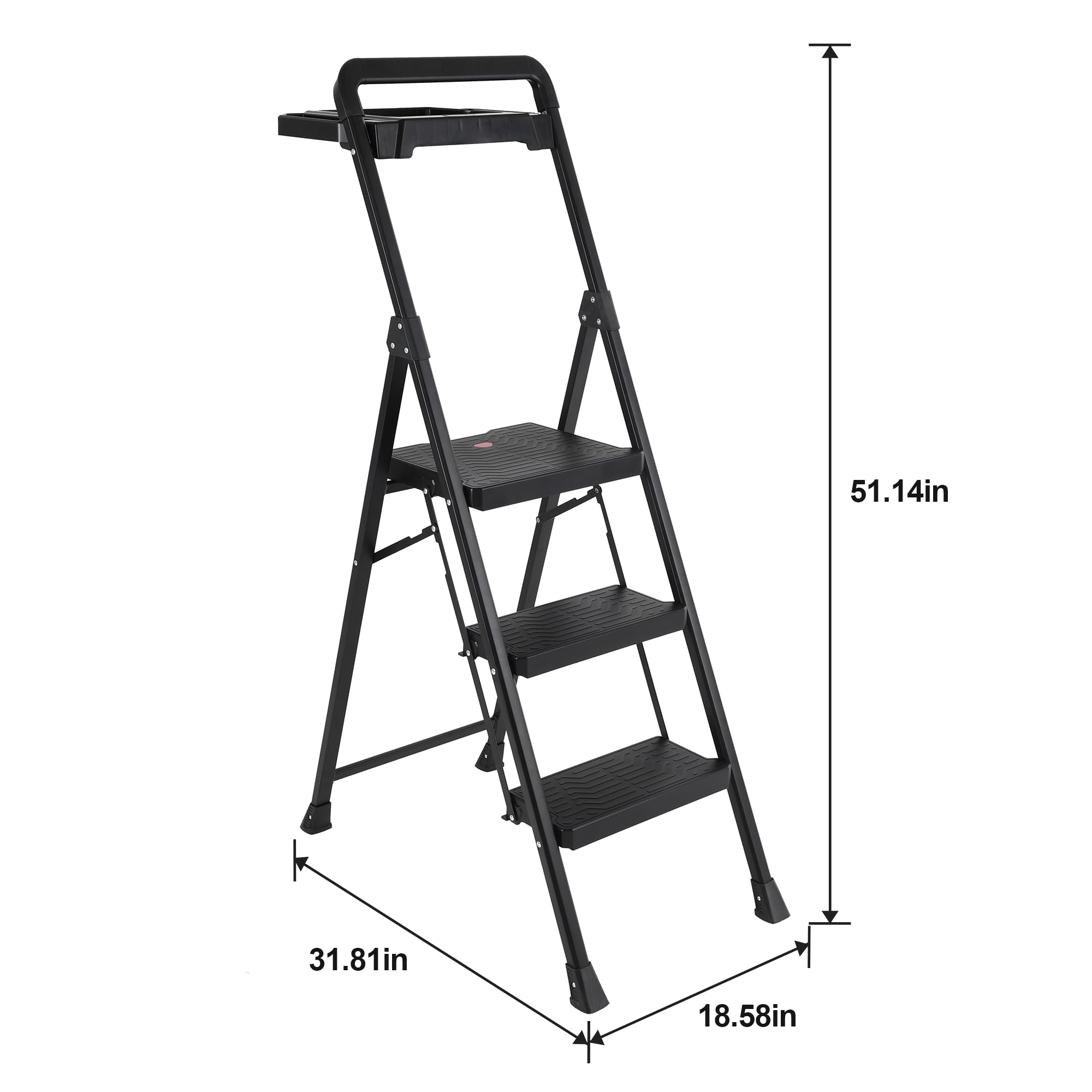 Folding Step Stool with Project Tray, Multi-Use Step Ladder 300 Lbs Capacity Space Saving Step Stool with Non Slip Wide Pedals for Home Kitchen Office Library