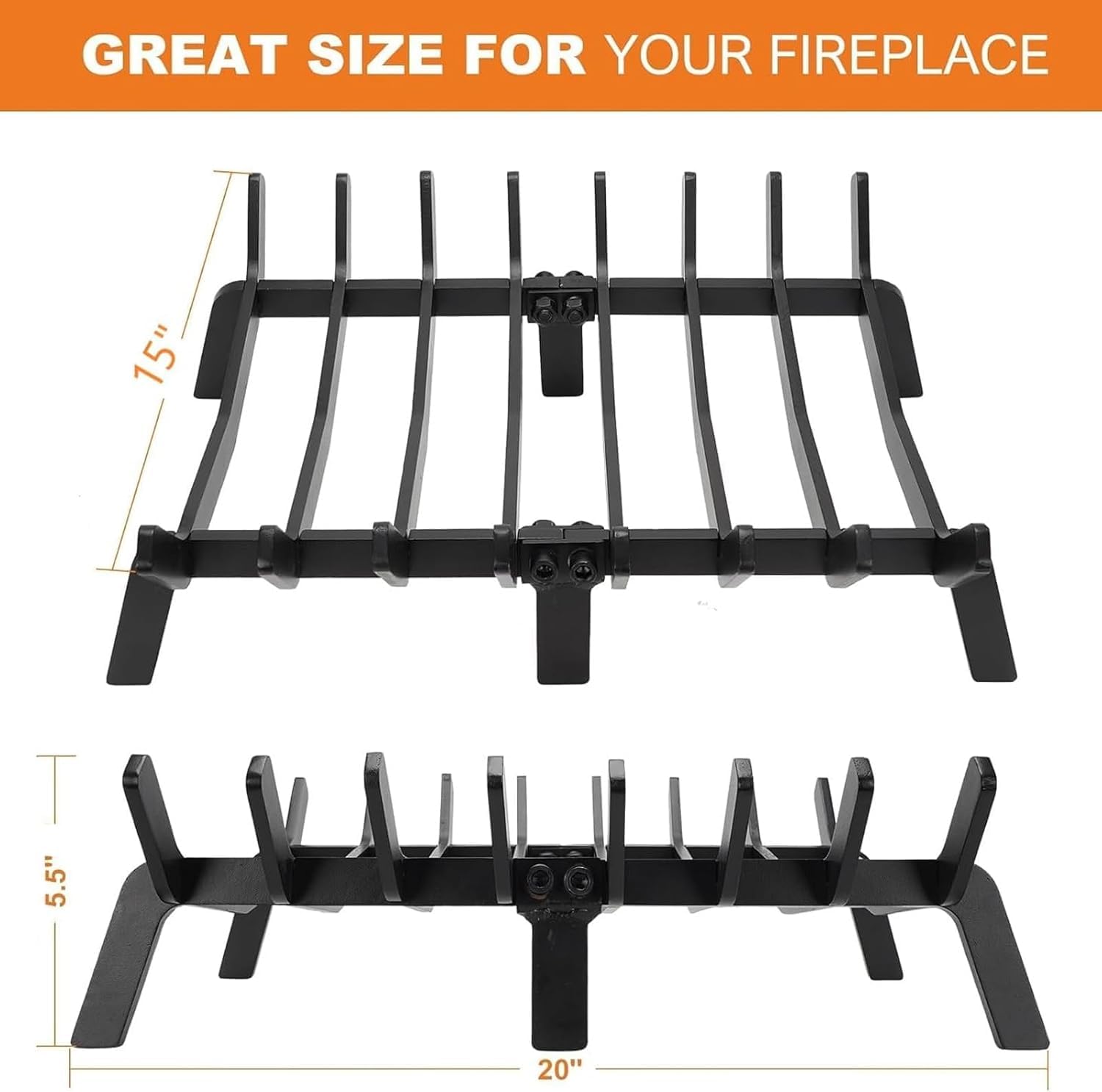 1MORE Fire Pit Grate Log Grate, Fireplace Grate 20 inch Heavy Duty, Round Fireplace Grates, Wood Stove Burning Rack Holder, Firewood Grate for Fire Pit & Backyard Patio, Outdoor Camping Hearth.