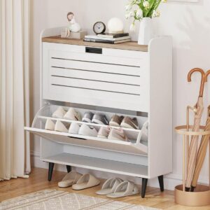 FATORRI Industrial 5 Tier Bookshelf and Shoe Cabinet for Entryway Hallway Living Room (Rustic Oak+White Oak)