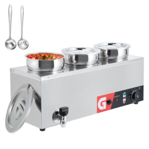 garveehome commercial soup warmer - 3x4.2qt stainless steel buffet bain marie, 86-185℉ adjustable temp round pot, with anti-dry burn and reset button, 800w electric food warmer