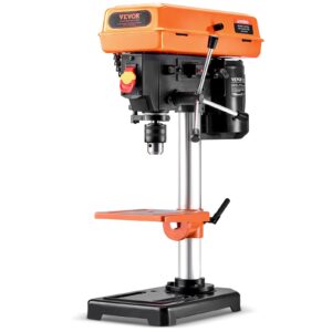 vevor 8 in benchtop drill press, 2.3a induction motor, tabletop drilling machine with 750/1140 / 1740/2340 / 3200 rpm adjustable speed, 0-45° tilting worktable, led work light, for wood metal