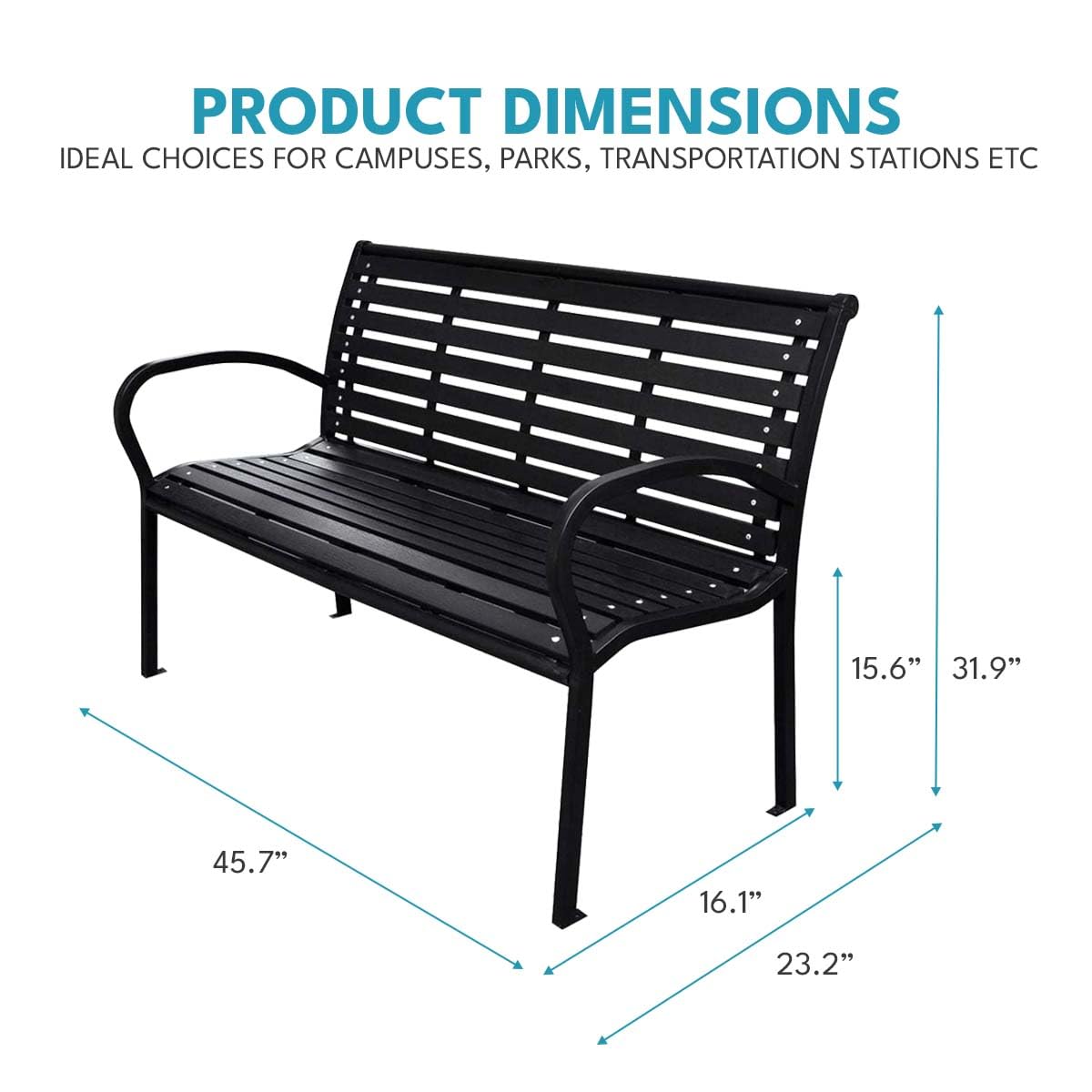 FunMay Patio Bench, Black Steel and WPC, Durable Outdoor Seating