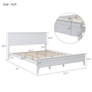 THINK 30 Wood Platform Bed, Platform Bed with Headboard and Footboard, Modern Solid Bed Frame, No Box Spring Required, Queen Size, White