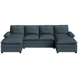 Meilocar Sectional Couches for Living Room, U Shaped Couch 110in Sectional Sofa, 4 Seat Large Sofa with Wide Chaise Lounge and Double Seating Cushions, Cloud Couch for Living Room (Grey)