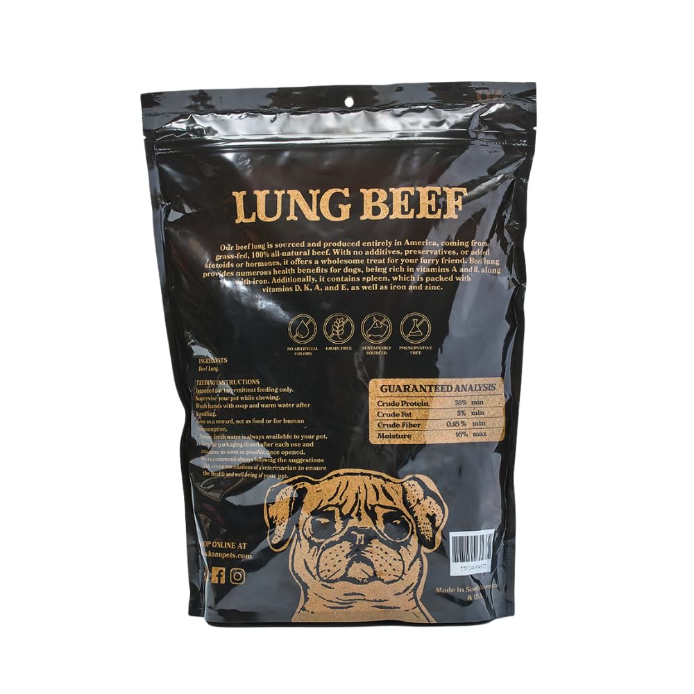 Kanu Pet Beef Lung Dog Treats, 1 lb - All-Natural, Single Ingredient Beef Lung, High in Protein, Vitamins, and Minerals, No Preservatives, Perfect for Training or Rewarding, Wholesome and Nutritious