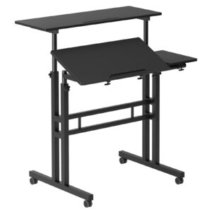 sogesfurniture Standing Desk,Laptop Workstation on Wheels, Adjustable Computer Desk for Standing or Sitting, Black