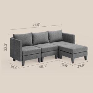 Gizoon Modular Sectional Sofa, Convertible L Shaped Sofa Couch with Removable Armrests, 4 Seat Sofa Bed, Sectionals with Ottomans for Living Room, Apartment, Dark Grey