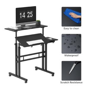 sogesfurniture Standing Desk,Laptop Workstation on Wheels, Adjustable Computer Desk for Standing or Sitting, Black