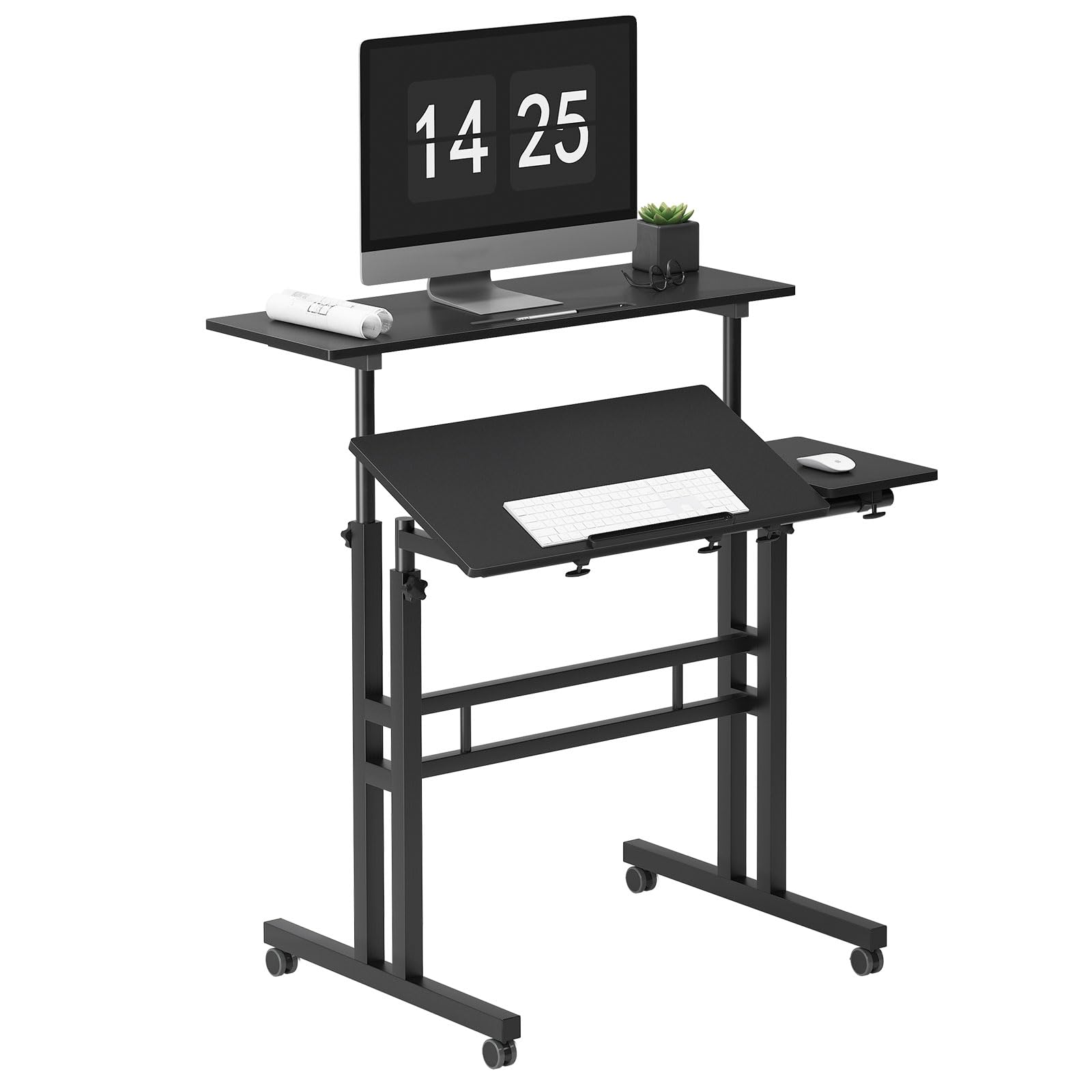 sogesfurniture Standing Desk,Laptop Workstation on Wheels, Adjustable Computer Desk for Standing or Sitting, Black