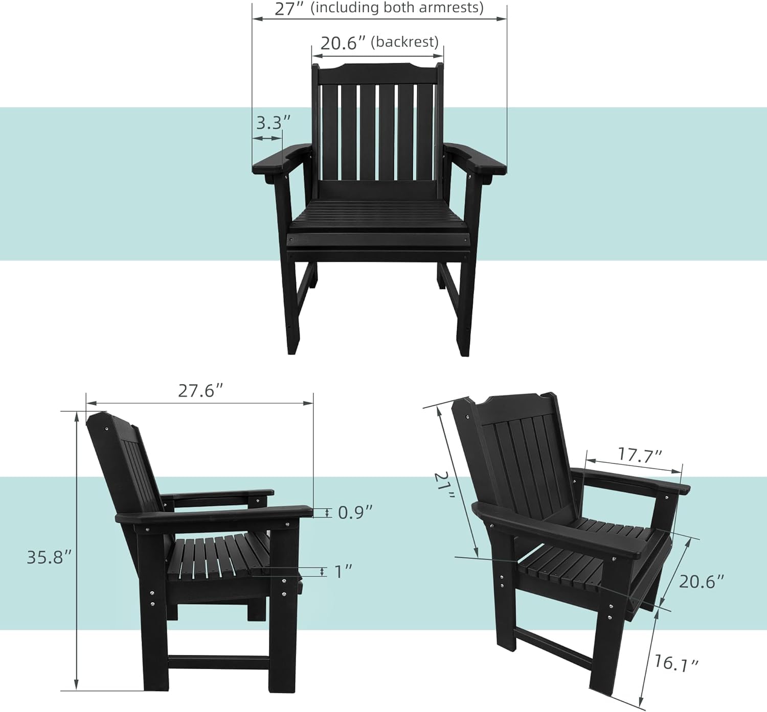 Fortune Candy HDPE Patio Dinning Chair, Outdoor Chair with 18/8 Stainless Steel Hardware, Heavy Duty 600 LBS, for Outdoor Patio Garden Yard (Carbon Black)