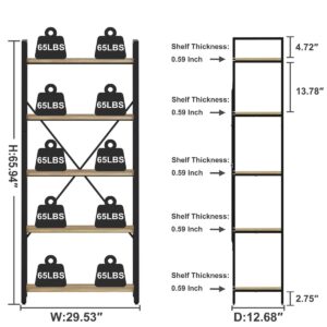 FATORRI Industrial 5 Tier Bookshelf and Shoe Cabinet for Entryway Hallway Living Room (Rustic Oak+White Oak)