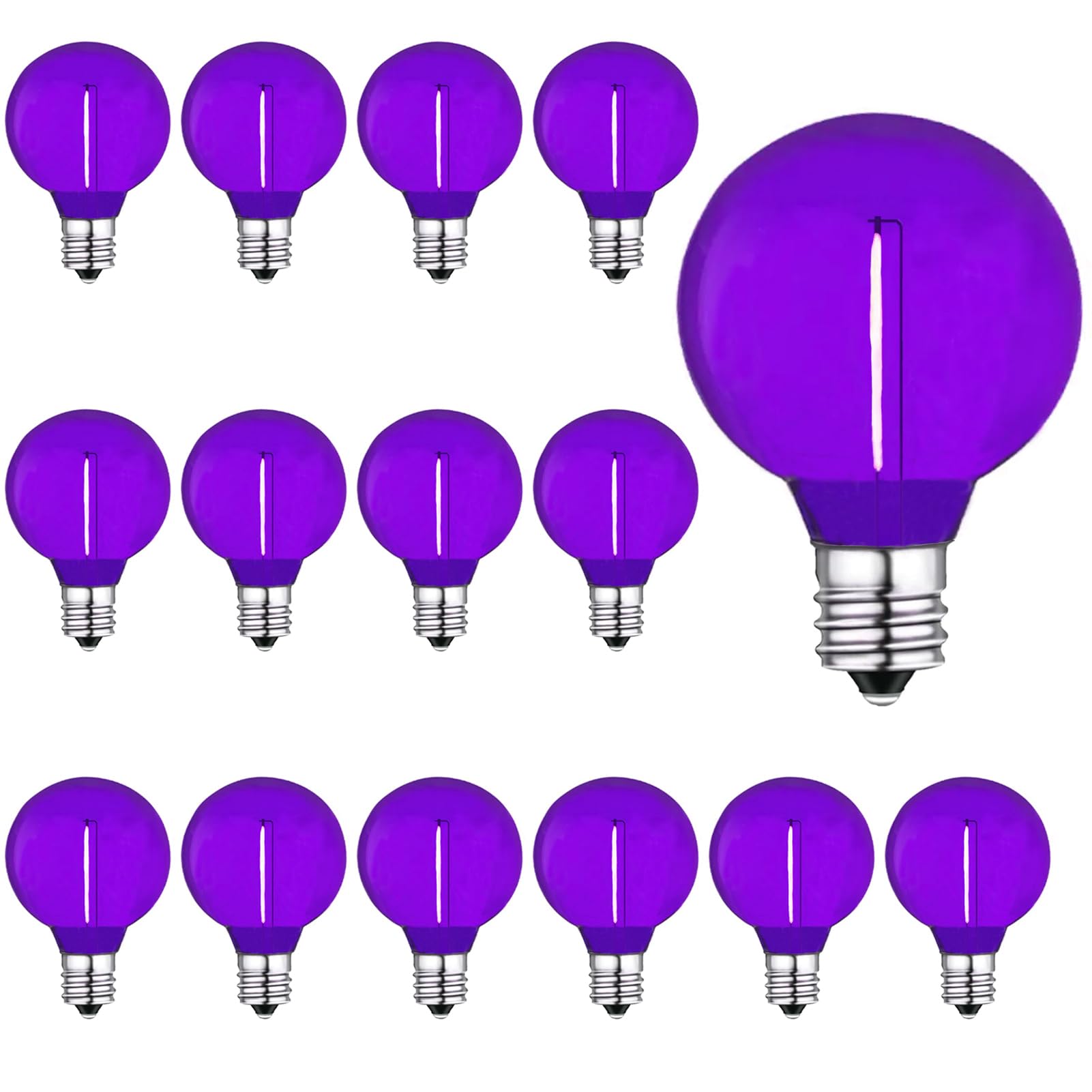 LRSUEYSKIN G40 Purple LED Replacement Bulb 1W Light Bulbs Shatterproof Waterproof LED Outdoor String Lights Decorative Night Light E12/C7 Candelabra Base for Wedding Patio Garden Yard,15 Pack(Purple)