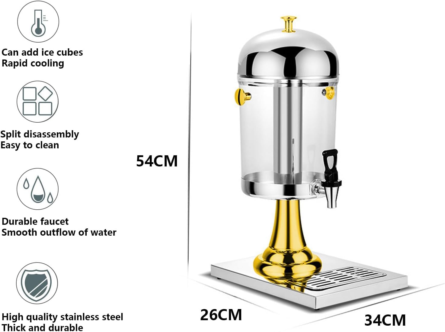 Beverage Dispenser Stainless Steel Drink Dispensers Coffee Urns, 8L/2.2 Gallon Water Dispenser with Spigot for Hot Cold Drinks Beer(Silver)