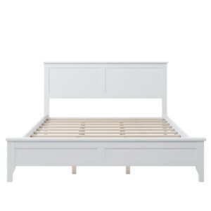 THINK 30 Wood Platform Bed, Platform Bed with Headboard and Footboard, Modern Solid Bed Frame, No Box Spring Required, Queen Size, White