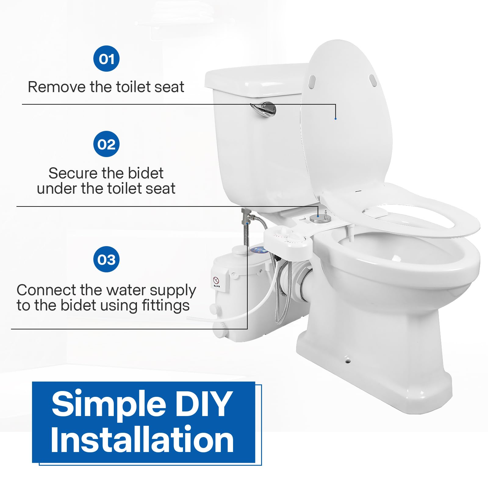 Macerating Toilet with 500Watt Macerator Pump, Upflush Toilet For Basement with Bidet Attachment,Extension Pipe,Toilet Tank and Macerator Pump with 4 Water Inltes for Bathroom, Kitchen Sink,