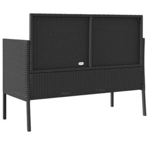 MINERWALL Patio Bench with Cushions Black Poly Rattan,Spacious Patio Bench with Storage and Cushions for Outdoor Comfort and Organization Patio Furniture