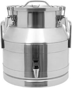 stainless steel milk can with spigot, 5.28 gallon tabletop milk jug with sealed lid, round beverage drink dispenser for grain canisters container