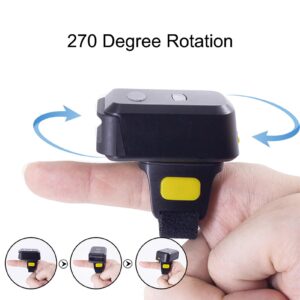 1D Ring Barcode Scanner Compatible with BT Function 2.4GHz Connection Portable Wearable Mini Finger Bar Code Reader Used for Warehouse Inventory Store Pharmacy Supermarket (1D