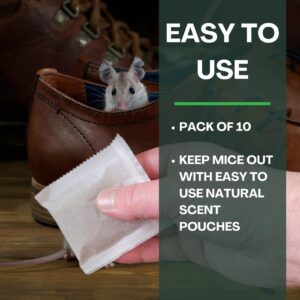 Mouse Repellent Pouches, Extra Strength 60% Oil, Repel Mice Rodent from Nesting in Car/Boat/RV/Grill/Pool Heaters/Campers, Deterrent for House/Garage, 10 Scent Pouches (Herbal Mint Scent)