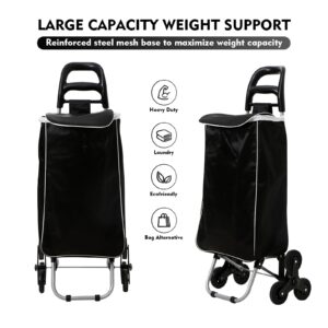 Shopping Truck Stair Climber Folding Grocery 6Wheels Cart Foldable Shopping Bag Hand Truck 37 inch Handle Height Storage 13.77'’x11''x37'' (BK)