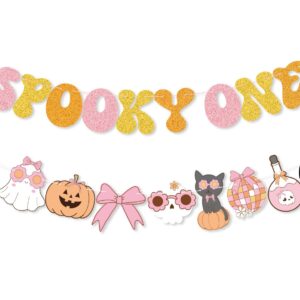 Groovy Spooky One Birthday Decorations Girl, Glitter Spooky One Banner, Pink Hippie Halloween 1st Birthday Party Decorations, Retro Groovy Coquette Halloween First Birthday Party Supplies