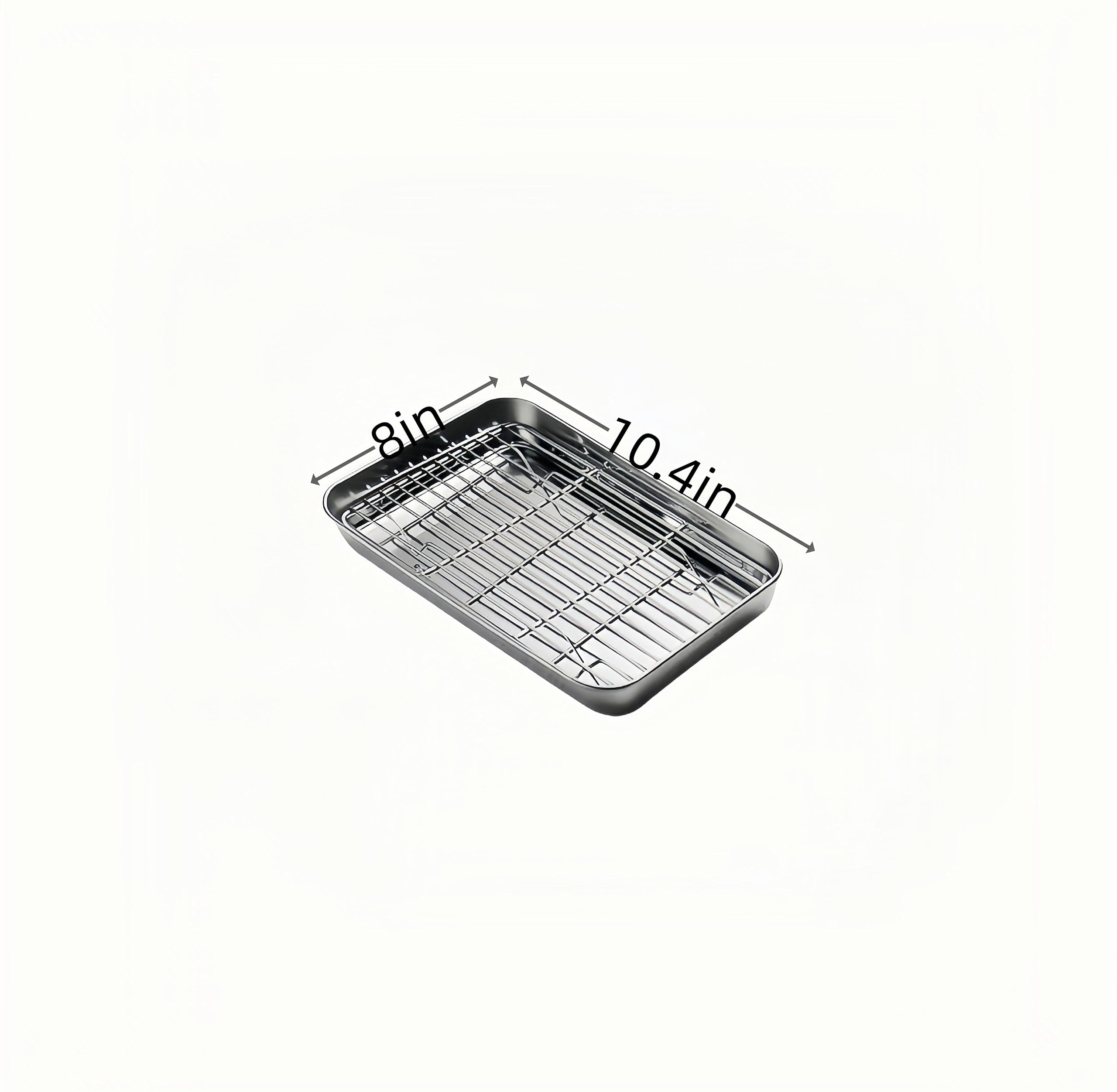 Roasting Pan Stainless steel Pans for Oven,Toaster Oven Tray Pans with cooling rack,Baking Sheet,Baking Pan Cookie Sheet with Rack,Shallow Edge(1.2inch),Dishwasher Safe (10.4x8x1.2in)