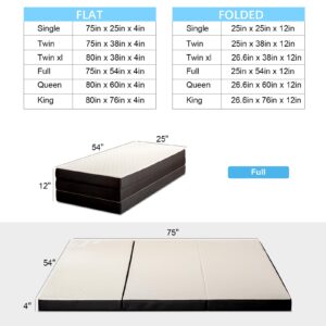 MUUEGM Tri-Fold Memory Foam Mattress, 4 Inch Full Folding Mattress, Foldable Mattress with Collapsible and Washable Cover Portable Mattress for Camping/RV/Guest Beds, 75"×54"×4"