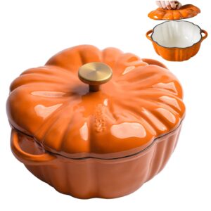 Kalastussaari Pumpkin Dutch Oven Pot with Lid & Handle 1.5L Non-Stick Enamel Pumpkin Dutch Oven Even Heating Universal Kitchen Pumpkin Pot for Stew Pumpkin Pot