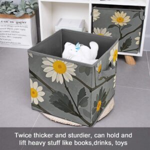 Storage Bin Tree Branch Yellow And White Floral Pattern Storage Cube Storage Basket with Handle Collapsible Closet Organizer Bin Foldable Storage Box Shelf Baskets for Bedroom Clothing 10.6 Inch