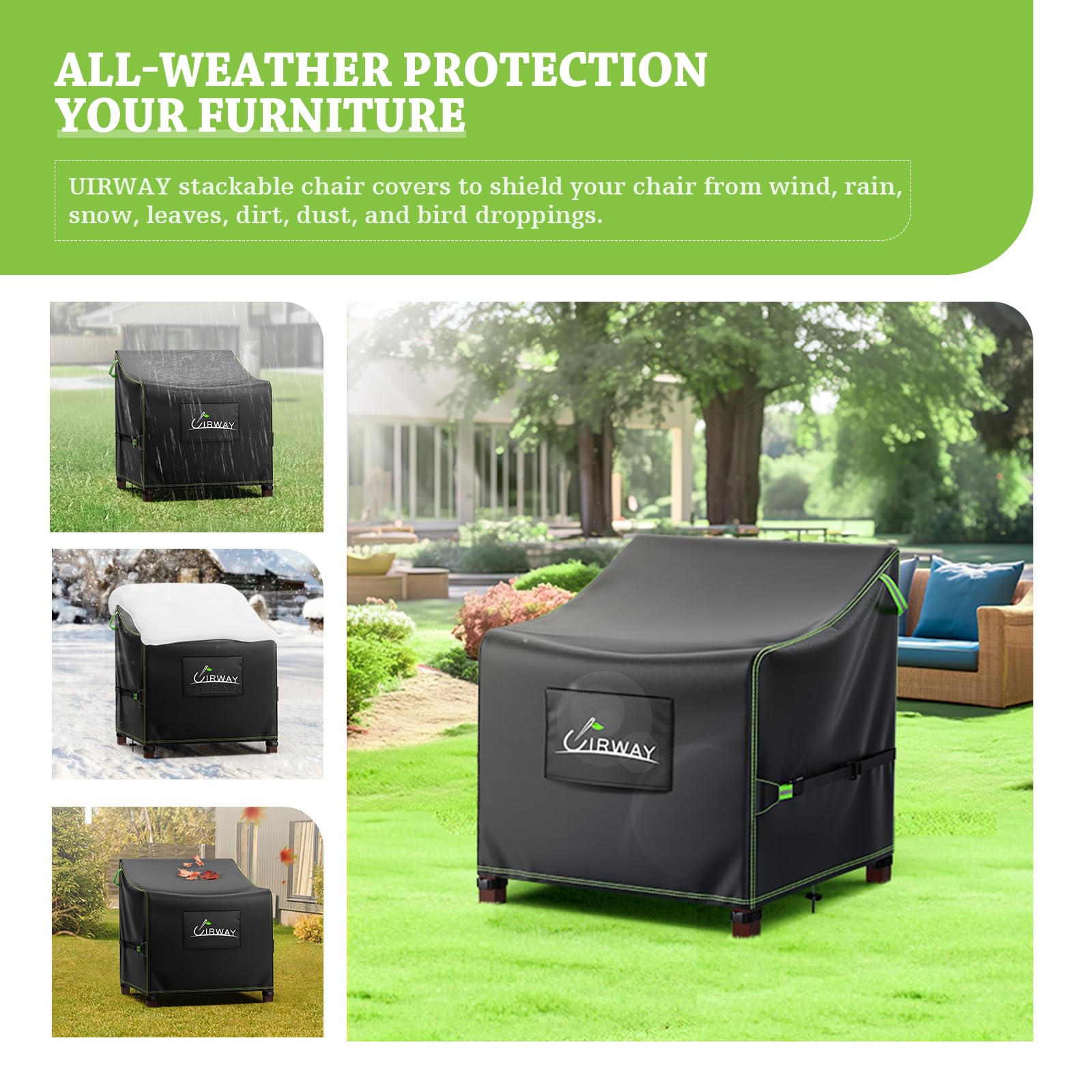 UIRWAY Patio Furniture Covers Waterproof for Chairs, Outdoor Chair Cover with Air Vent, 420D Heavy Duty Large Outdoor Rocking Chair Covers with Reflective Strips - 35"W × 38"D × 31"H 2 Pack Black