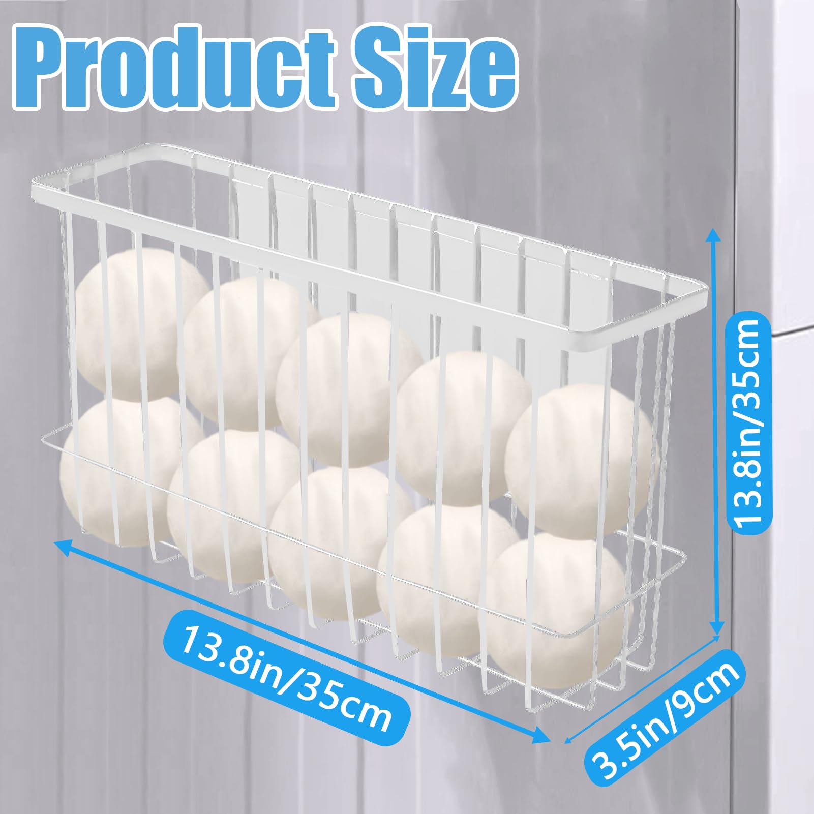 10 XL Large Dryer Ball Holder for Laundry Room Dryer Ball Organization, Magnetic Lint Bin for Laundry Room Wool Dryer Ball Organizer, Iron Dryer Ball Container for Laundry Room Storage（White）