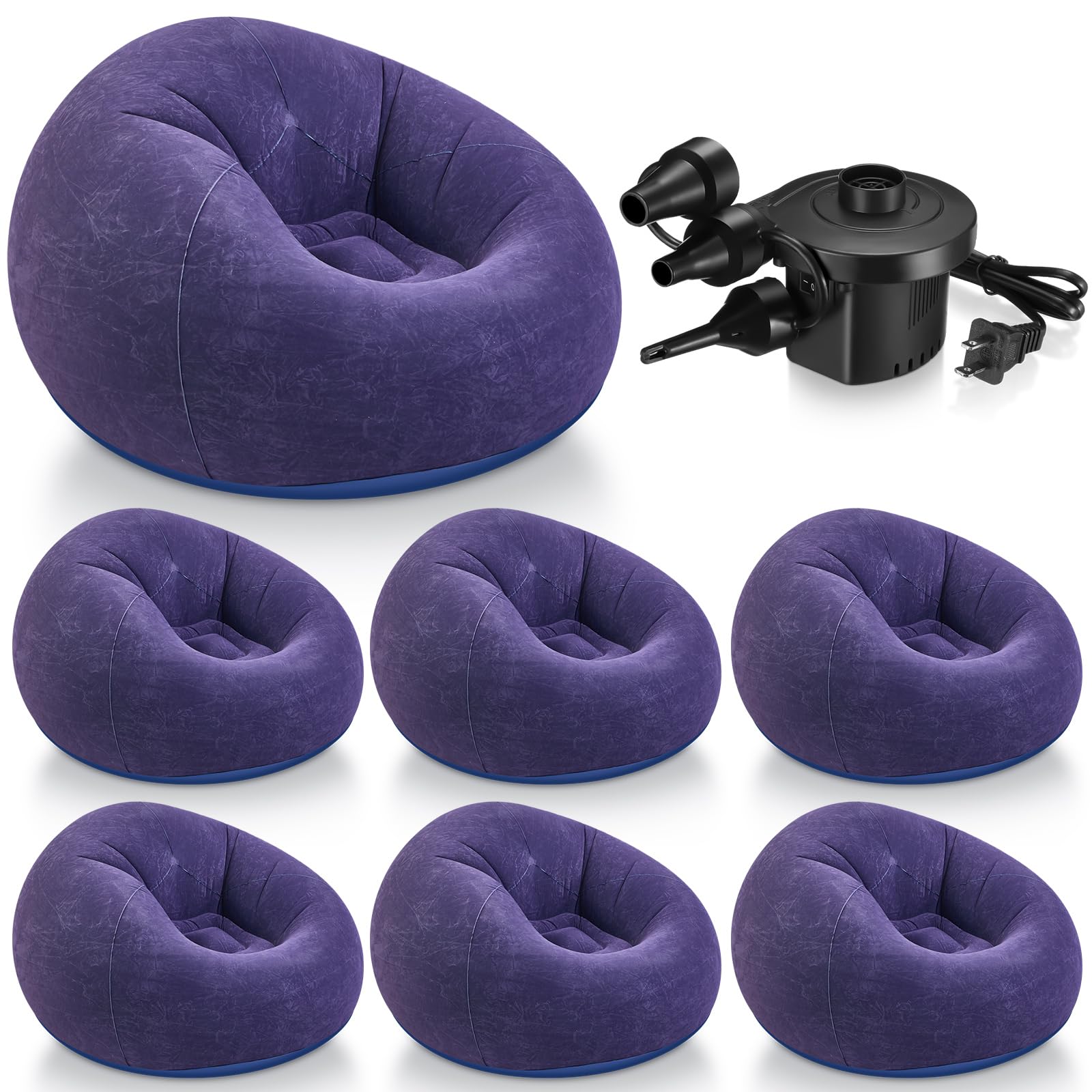 Realspring 6 Pcs Bean Bag Chairs for Adult Inflatable Chairs with Electric Air Pump,Blow up Chair Folding Portable Inflatable Couch Lazy Sofa for Camping Living Room Bedroom (Blue)