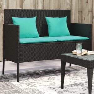 minerwall patio bench with cushions black poly rattan,spacious patio bench with storage and cushions for outdoor comfort and organization patio furniture