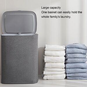 Double Compartment Laundry Hamper, Handles Detachable Bag Fabric Separation Basket, Convenient for Bathroom Utility Room (L 90L)