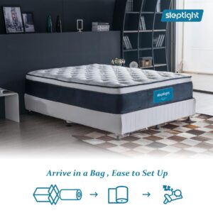 Sleptight Short Queen Mattress, 12 Inches Pillow Top Hybrid RV Mattress in a Bag, Pocket Spring Mattress for Medium Firm Pressure Relief Camper Mattress