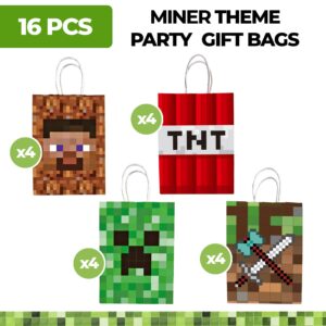 16 pc Pixel Party Bags, Miner Theme Favor Bags, Birthday Party Decorations, Birthday Party Supplies, Pixel Party Favors, Goodie Treat Candy Gift Bags, Party Supplies, Creeper