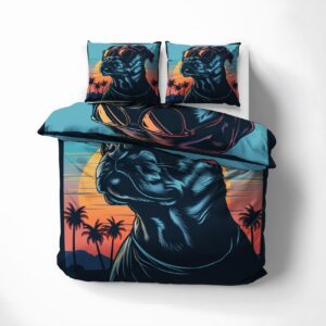 AopGlyvyr Pitbull Duvet Cover King Size, Cool Dog Comforter Cover, Palm Tree Bedding Set, Breathable Duvet Cover with Zipper Closure, 3 Pieces, 1 Soft Duvet Cover & 2 Pillowcase