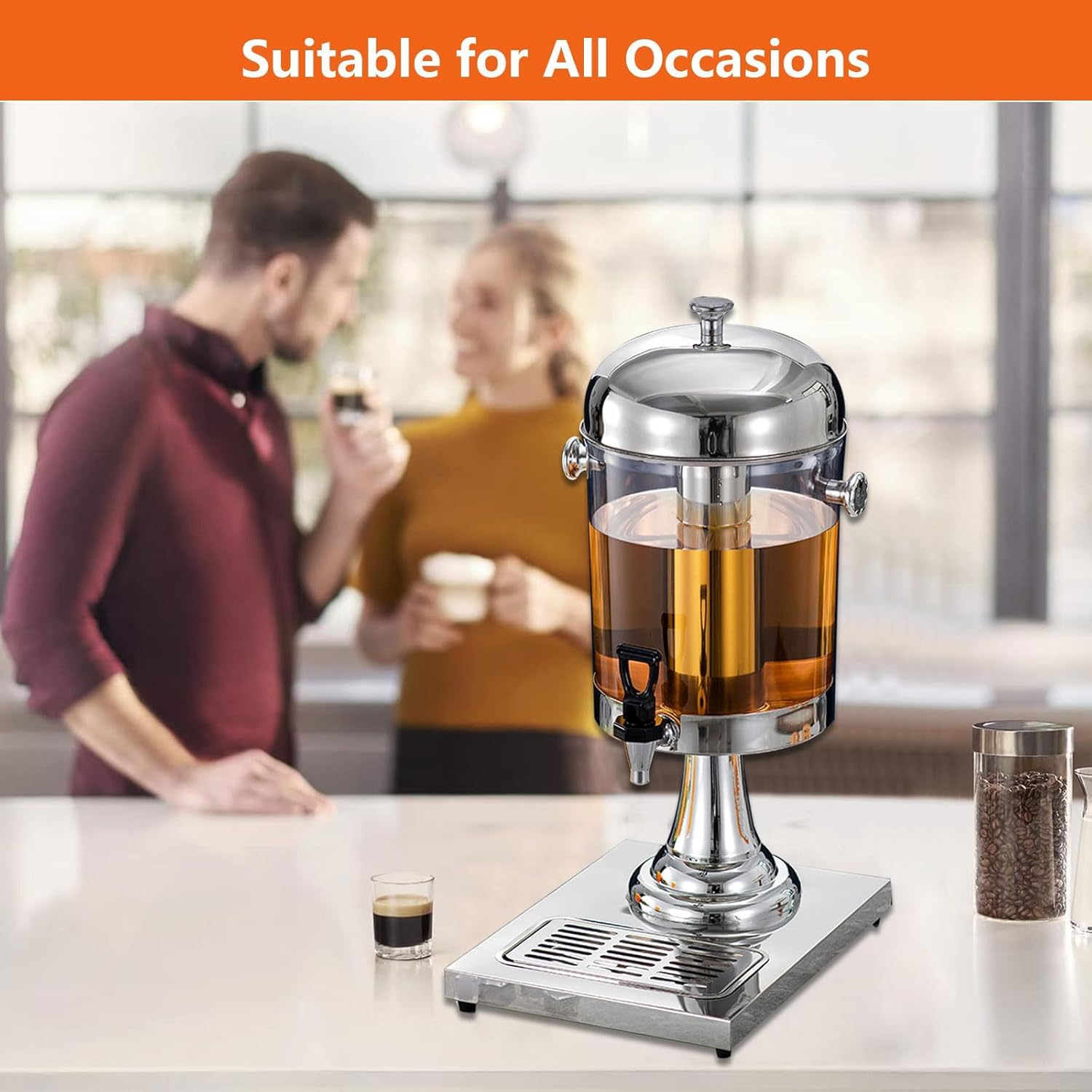 Beverage Dispenser Stainless Steel Drink Dispensers Coffee Urns, 8L/2.2 Gallon Water Dispenser with Spigot for Hot Cold Drinks Beer(Silver)