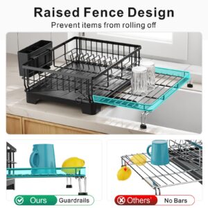 GSlife Expandable Dish Drying Rack - Large 2-in-1 Dish Racks for Kitchen Counter and Sink, Sink Dish Drainer with Drainboard, 2 Pan Slots and Utensil Holder, Black