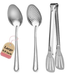 3 pcs stainless steel serving spoons set,18/8 large serving utensils,include serving spoon,slotted spoon,serving tong,stainless steel kitchen utensil,for buffet catering banquet,dishwasher safe