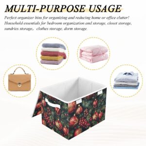 Collapsible Storage Bin with Lid Pattern Red Green Christmas Closet Organizer Basket