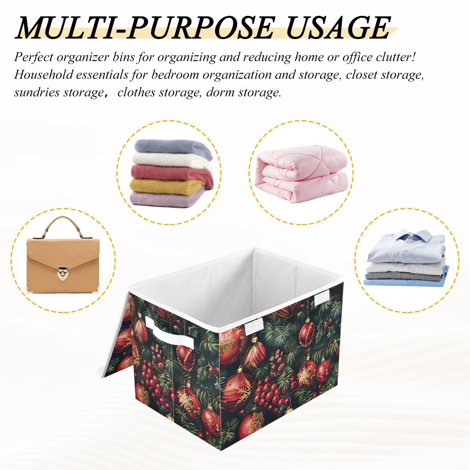 Collapsible Storage Bin with Lid Pattern Red Green Christmas Closet Organizer Basket