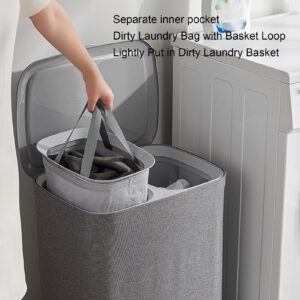 Double Compartment Laundry Hamper, Handles Detachable Bag Fabric Separation Basket, Convenient for Bathroom Utility Room (L 90L)