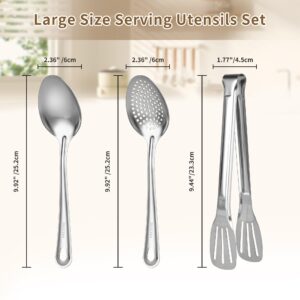 3 PCS Stainless Steel Serving Spoons Set,18/8 Large Serving Utensils,Include Serving Spoon,Slotted Spoon,Serving Tong,Stainless Steel Kitchen Utensil,For Buffet Catering Banquet,Dishwasher Safe