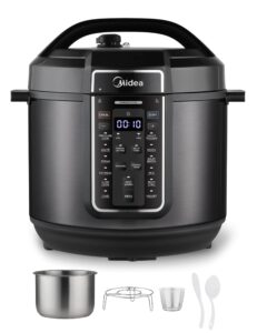 midea 12-in-1 electric pressure cooker, 8 quarts, 12 presets, multi-functional programmable slow cooker, rice cooker, steamer, sauté pan, yogurt maker, and more, stainless steel