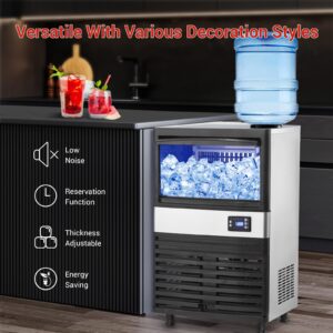 Commercial Ice Maker Machine, 120lbs/24H with 26 Lbs Stainless Steel Under Counter Ice Storage Capacity, Led Digital Display Freestanding Ice Maker for Restaurant Home Bar Office, 2 Water Inlet Modes