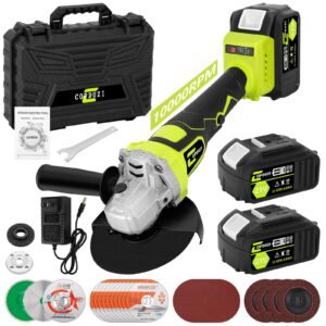 5" cordless angle grinder,10000rpm battery powered grinder,metal grinder w/ 2 * 4.0ah batteries and fast charger,brushless grinder w/flap & wool carving & cutting wheel,for flip disk & polishing